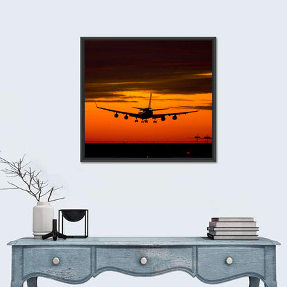 Airplane Landing at Sunset Wall Art