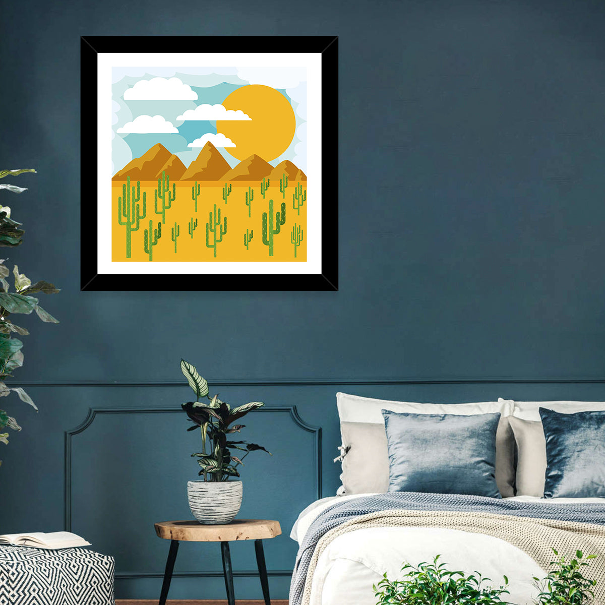 Sunny Desert Landscape Wall Art in a room, square
