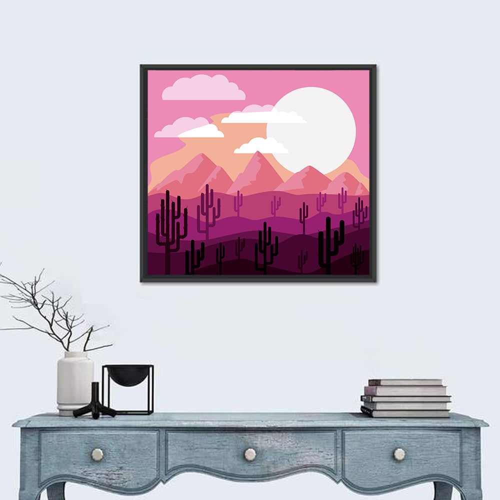 Saguaro Sunset Illustration Wall Art