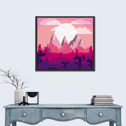 Magenta Desert Mountains Illustration Wall Art