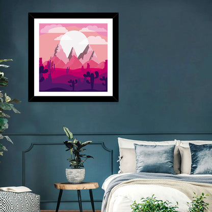 Magenta Desert Mountains Illustration Wall Art