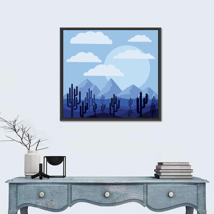Blue Desert Cactus Illustration Wall Art
