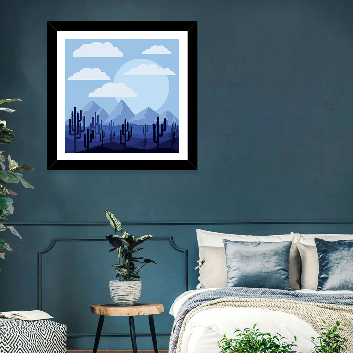Blue Desert Cactus Illustration Wall Art