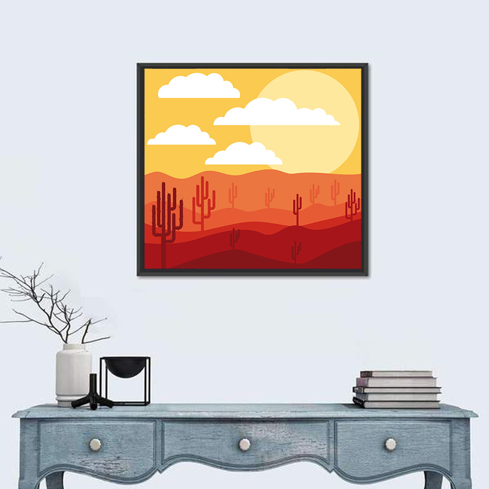 Saguaro Desert Sunrise Wall Art in a room, square
