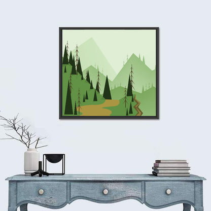 Green Foggy Hills Illustration Wall Art