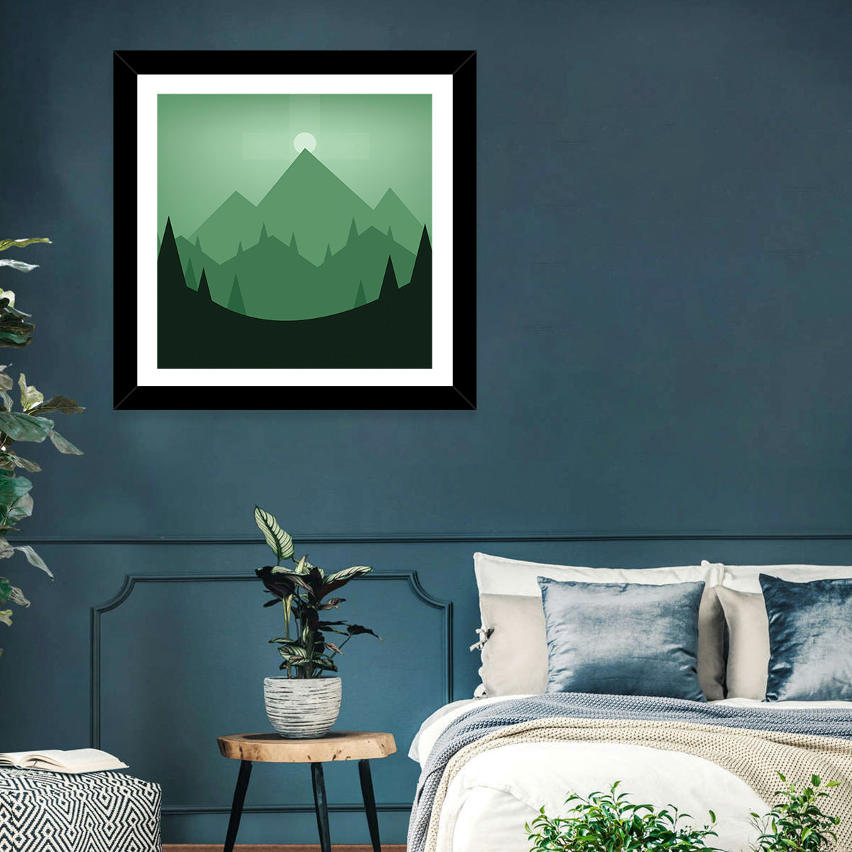Geometric Mountain Sunset Illustration Wall Art