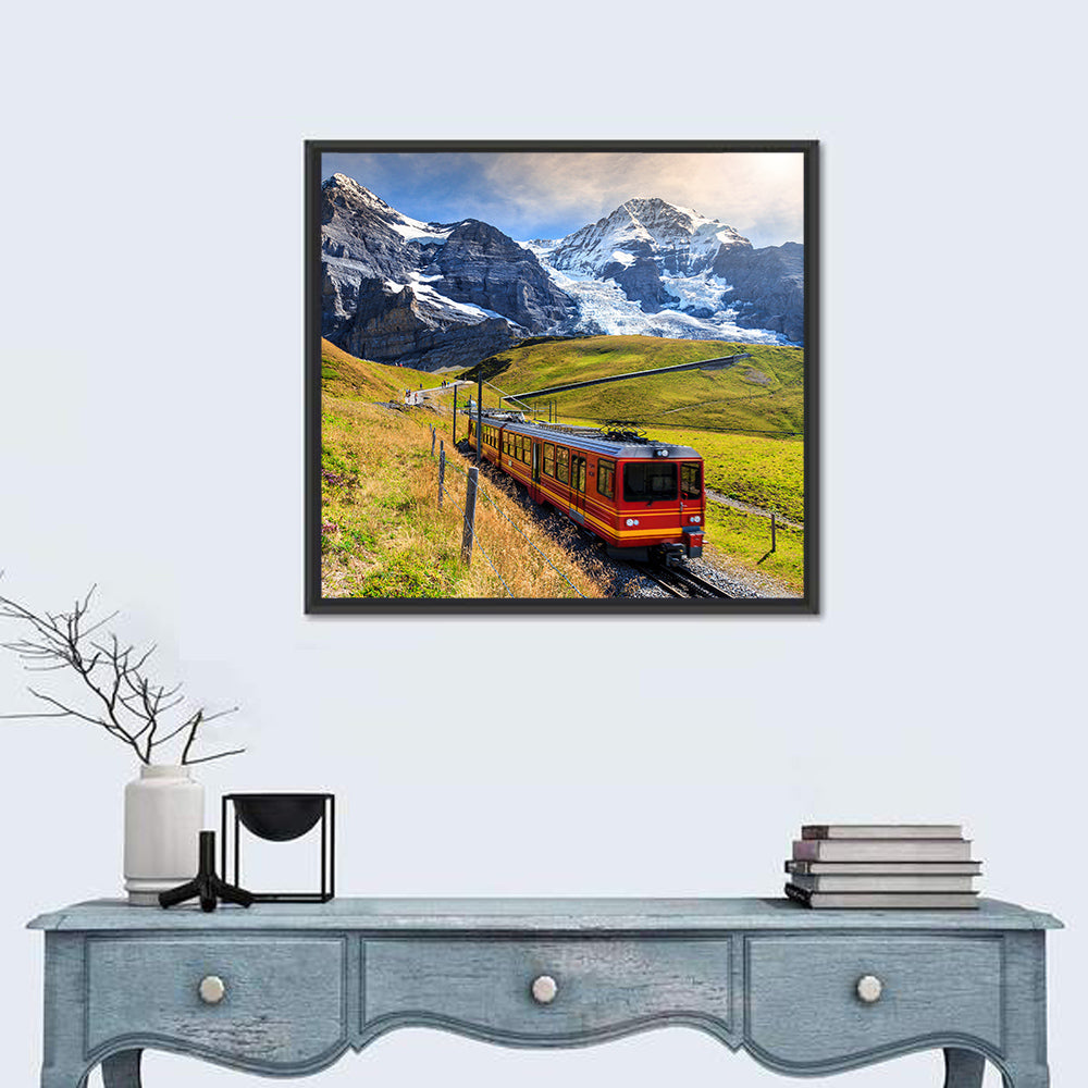 Red Alpine Train at Eiger Wall Art