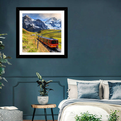 Red Alpine Train at Eiger Wall Art