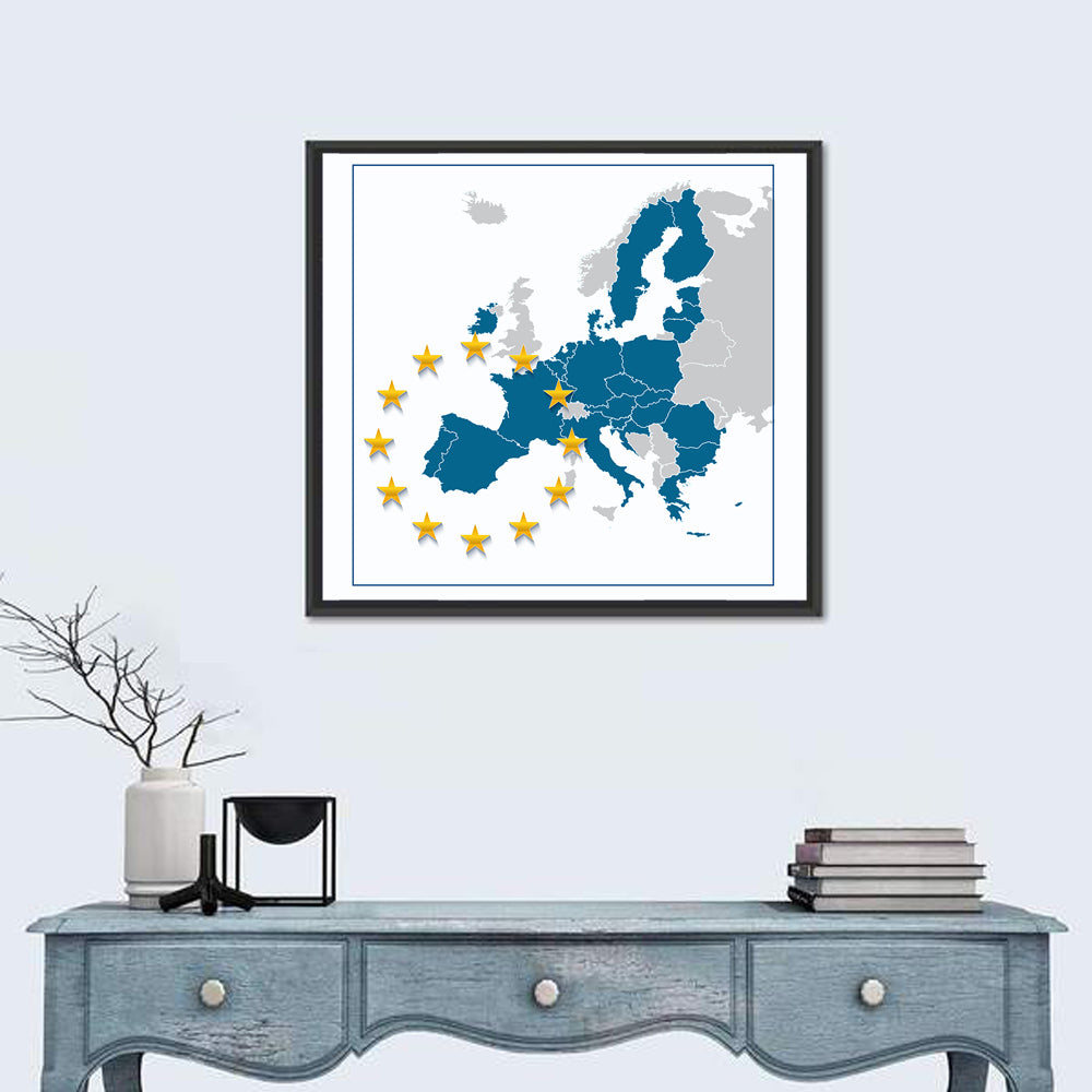 European Union Map with Stars Wall Art in a room, square