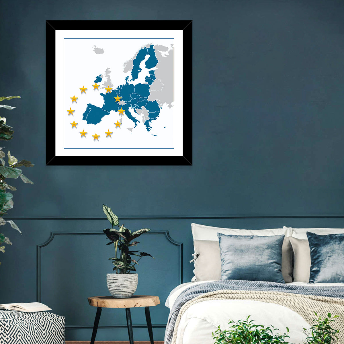 European Union Map with Stars Wall Art