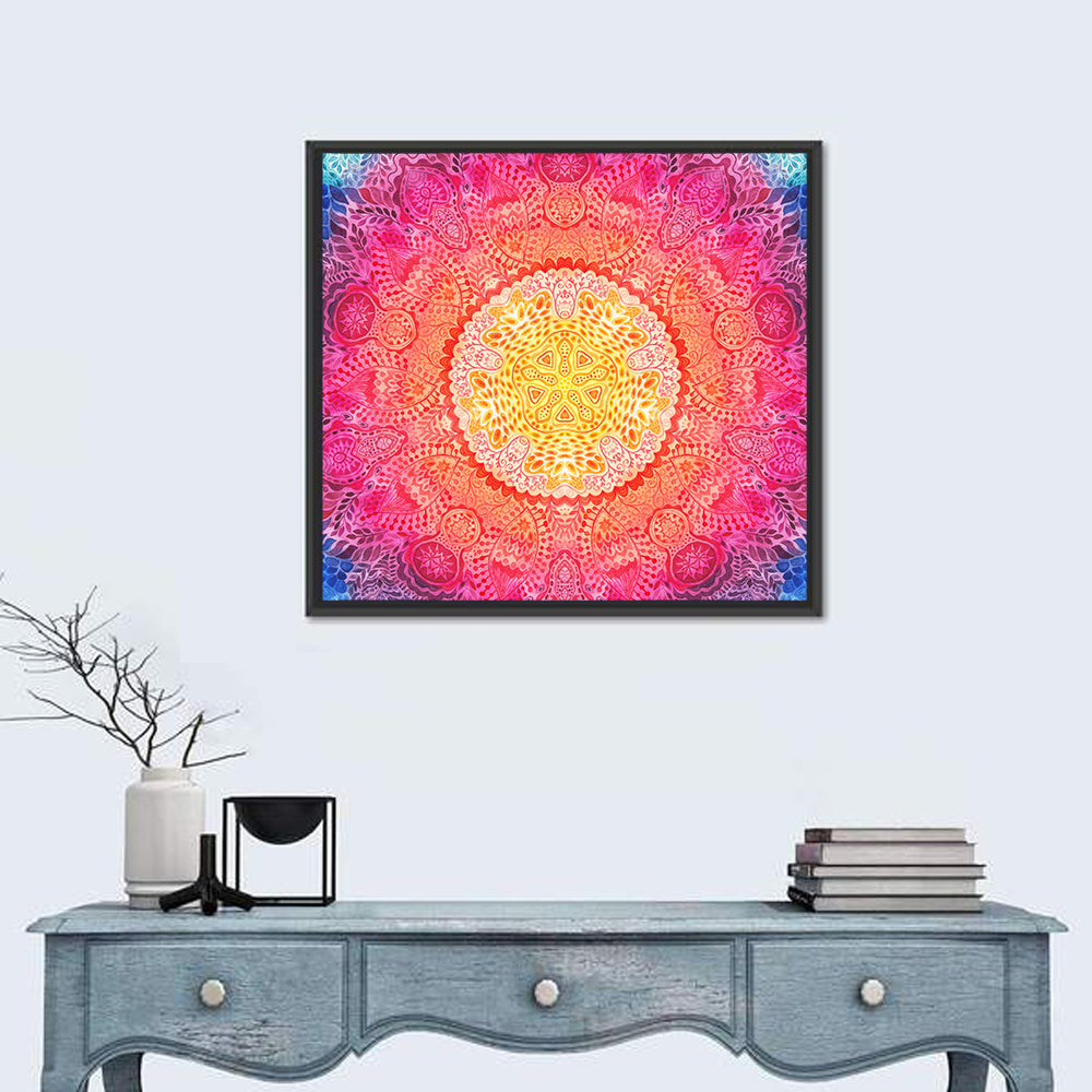 Watercolor Lace Mandala in Pink and Gold Wall Art