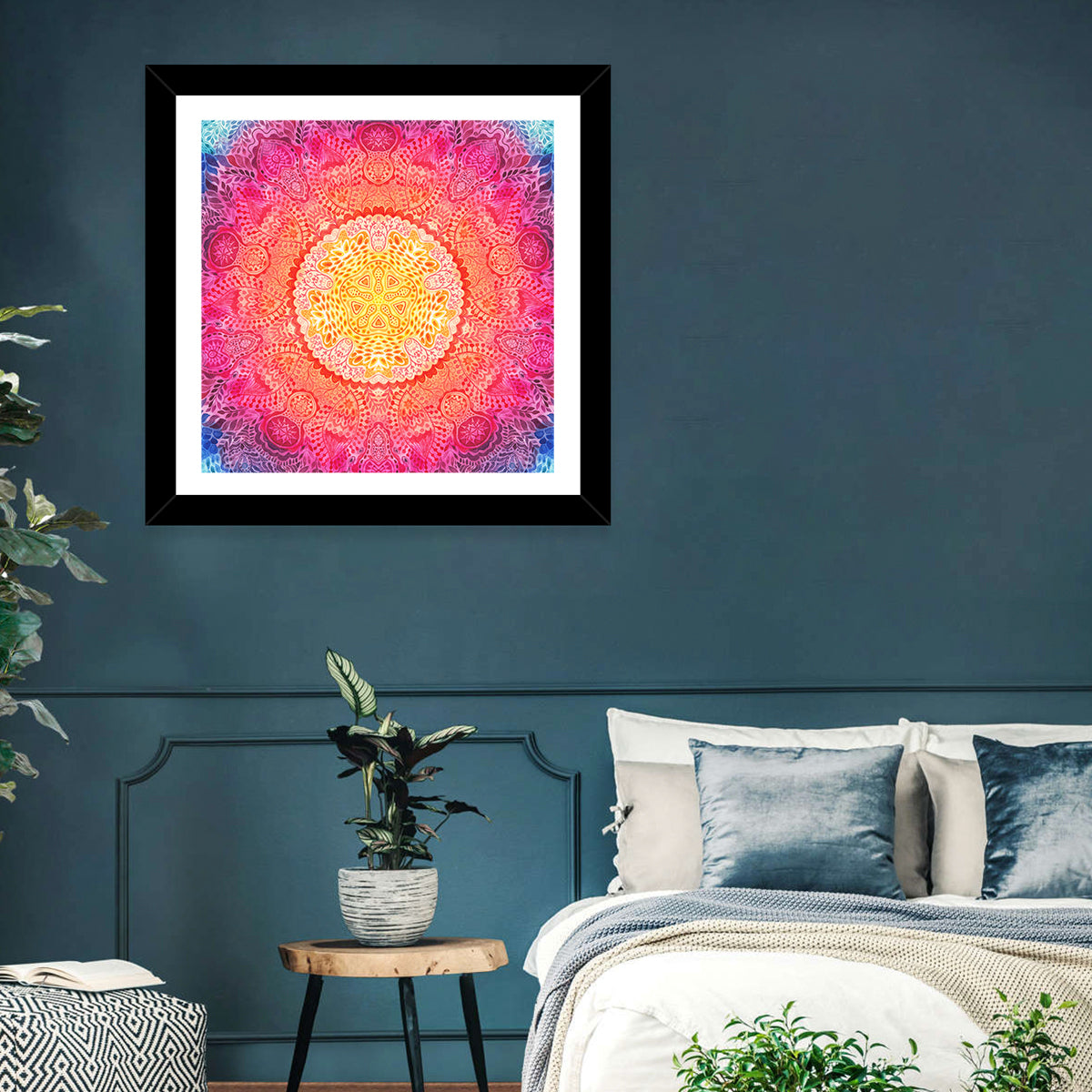Watercolor Lace Mandala in Pink and Gold Wall Art