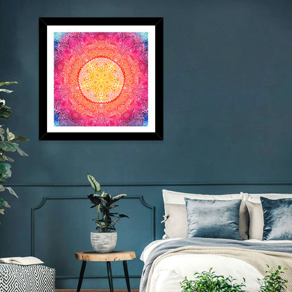 Watercolor Lace Mandala in Pink and Gold Wall Art
