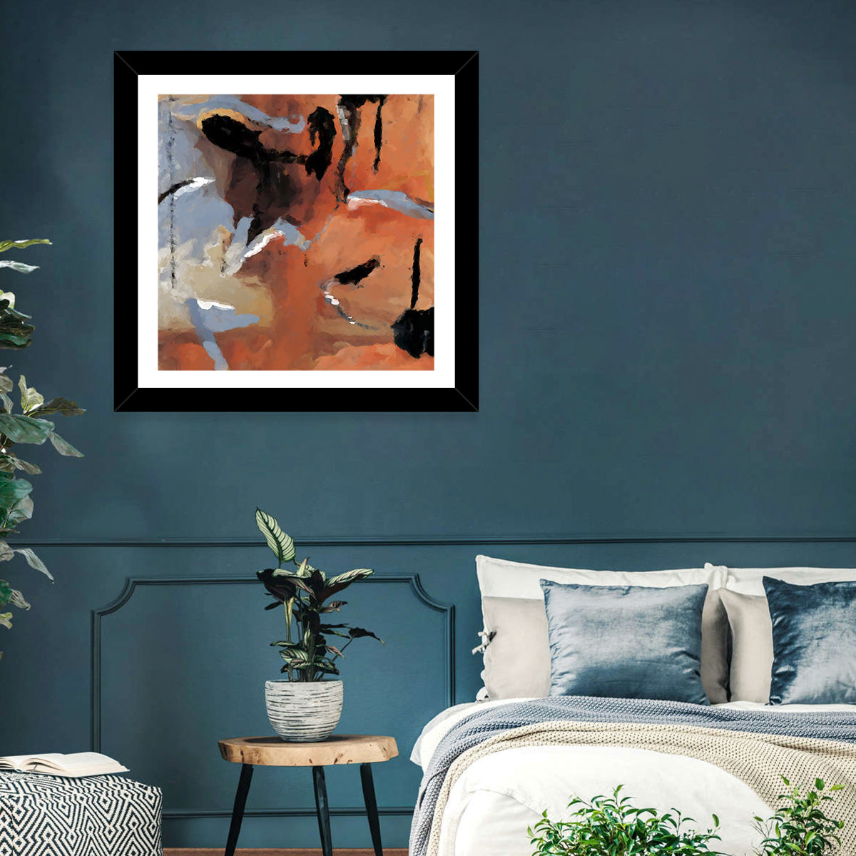 Barking Dog Gestural Abstract Wall Art in a room, square