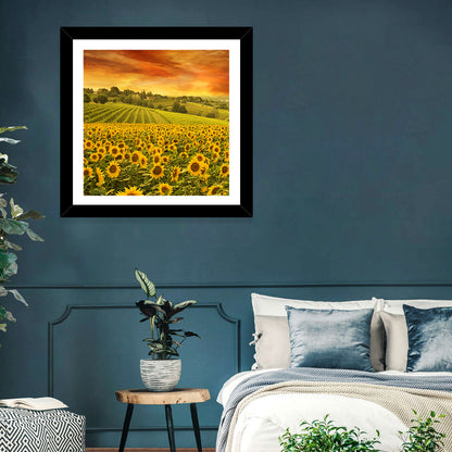 Sunflower Field at Golden Hour Wall Art