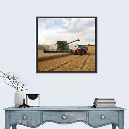 Wheat Harvest with Combine and Tractor Wall Art
