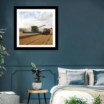 Wheat Harvest with Combine and Tractor Wall Art