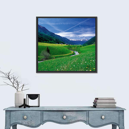 Snow-capped Peaks and Floral Meadow Wall Art