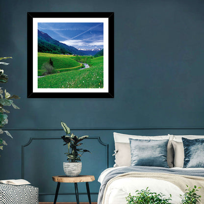 Snow-capped Peaks and Floral Meadow Wall Art
