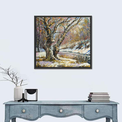 Frozen River in Winter Woodland Wall Art