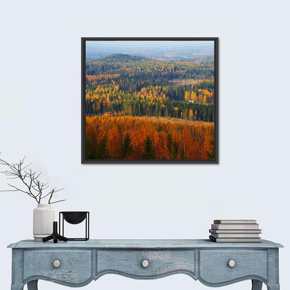 Finnish Autumn Landscape with Red-roofed House Wall Art