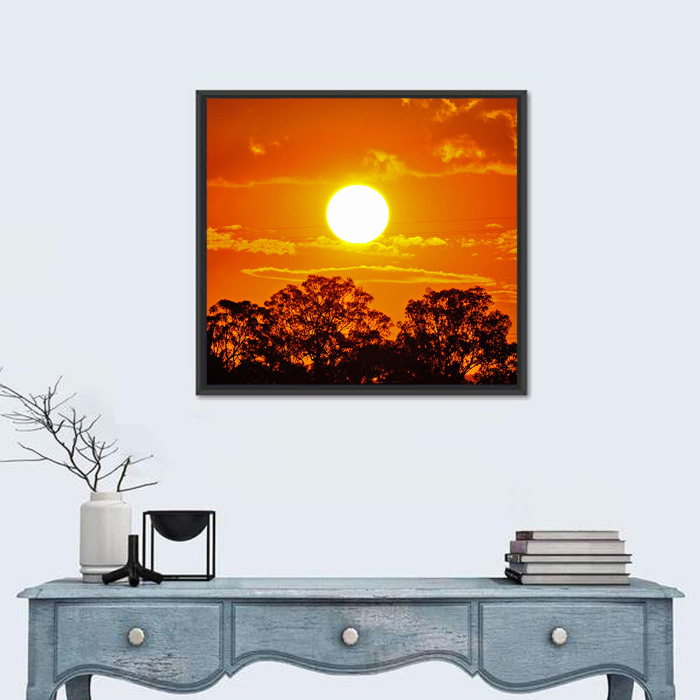 Burning Sun Over Tree Silhouettes Wall Art