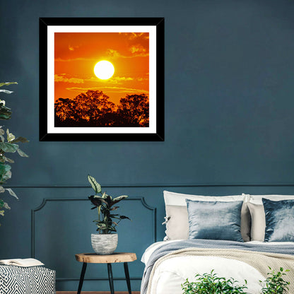 Burning Sun Over Tree Silhouettes Wall Art