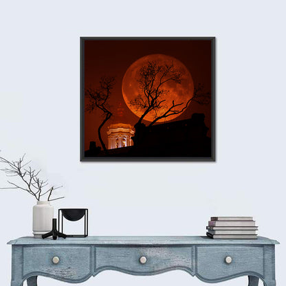 Haunted Supermoon Over Church Spire Wall Art