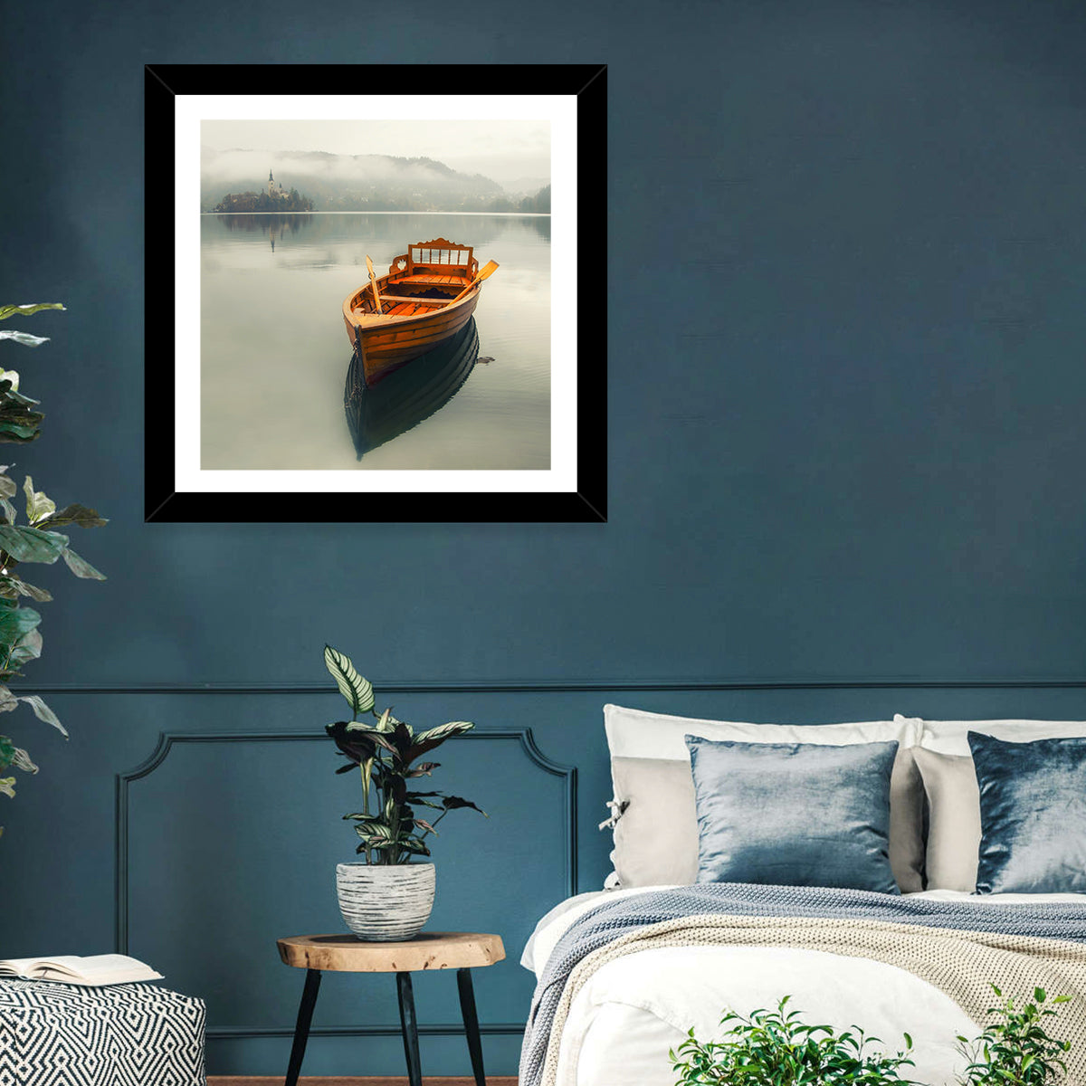 Wooden Boat on Misty Lake Bled Wall Art