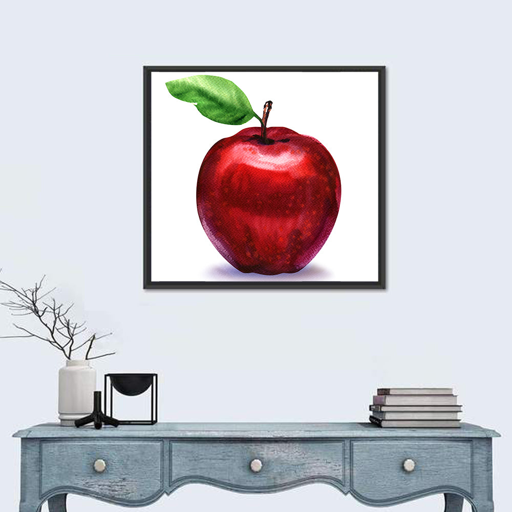 Red Apple Watercolor Wall Art in a room, square