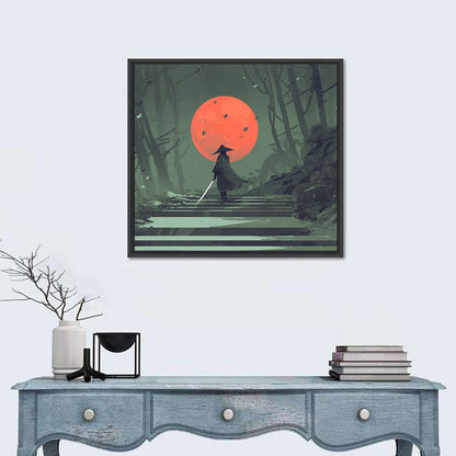 Samurai Under Red Moon Wall Art