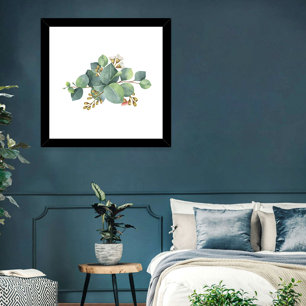 Eucalyptus Leaves with Pink Blossom Wall Art