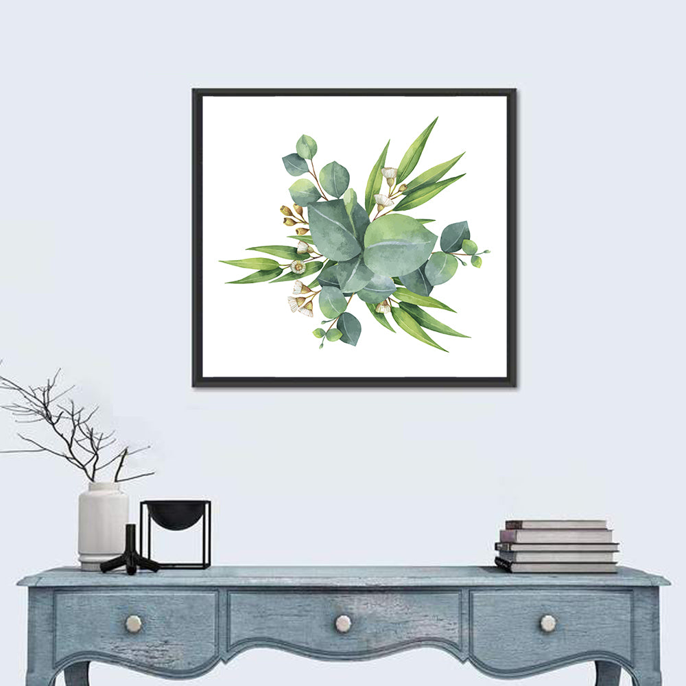 Eucalyptus Leaf Watercolor Cluster Wall Art