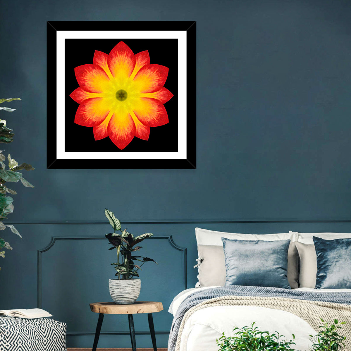 Red Yellow Mandala Flower Pattern Wall Art