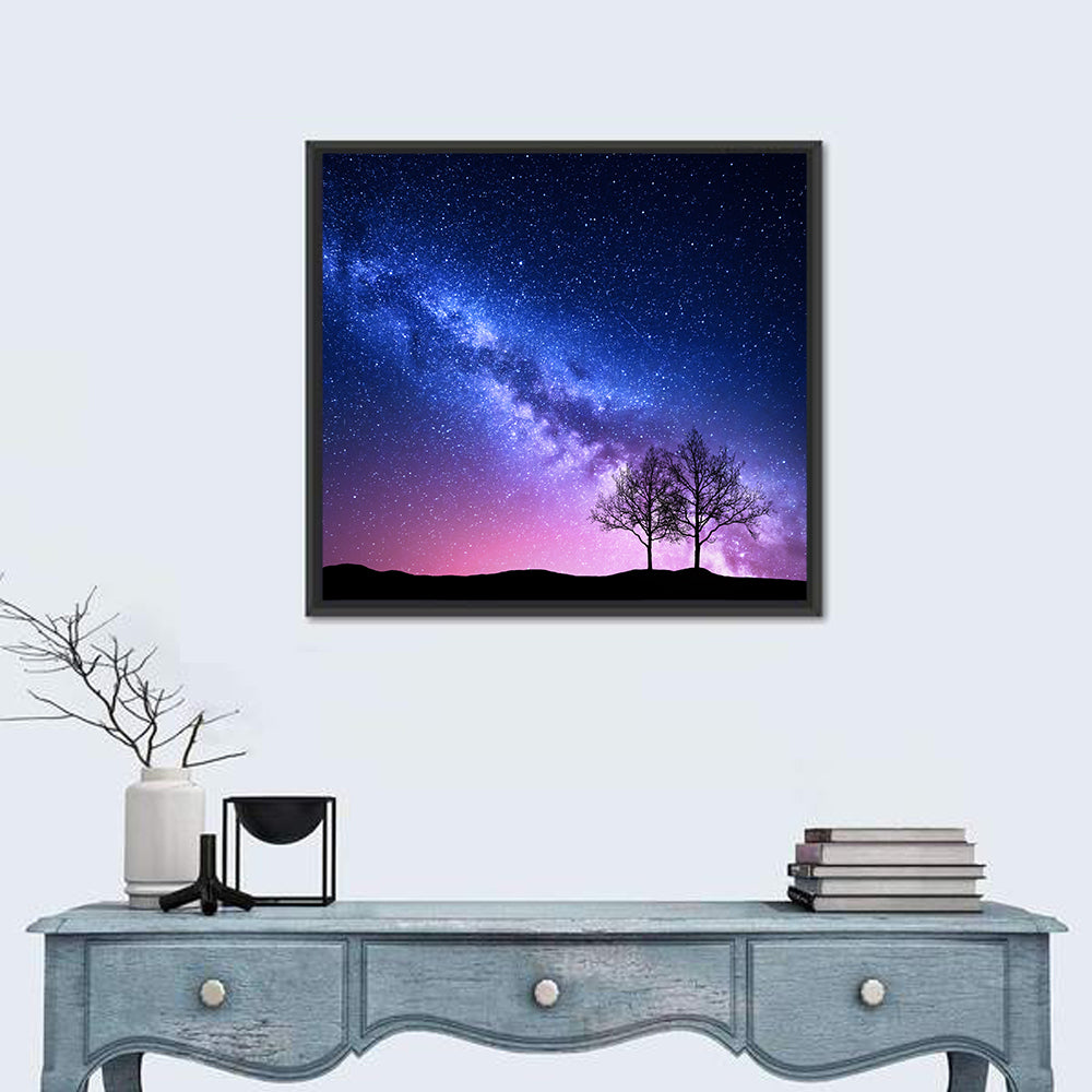 Milky Way Nebula Sky with Silhouetted Trees Wall Art