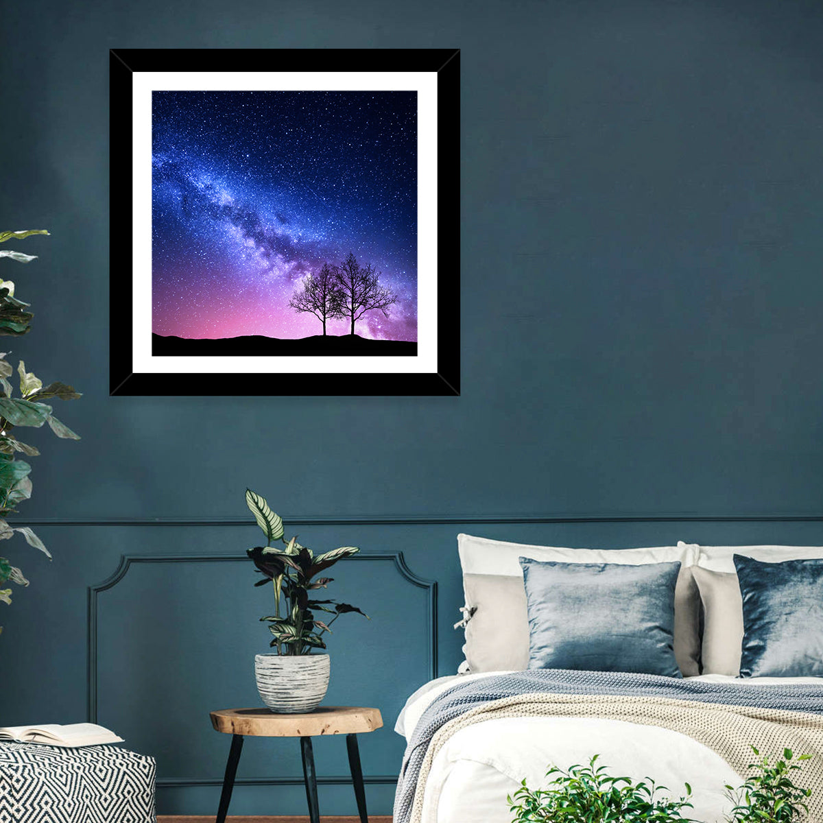 Milky Way Nebula Sky with Silhouetted Trees Wall Art