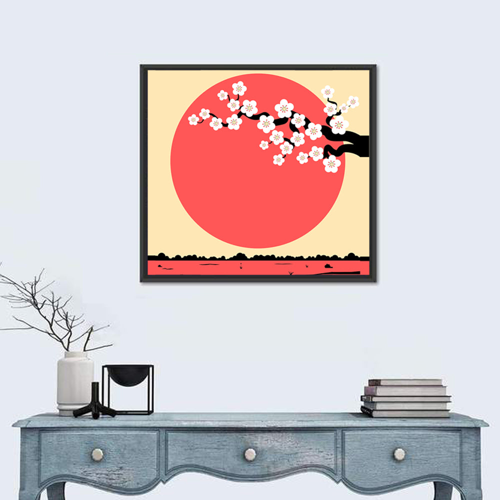 Cherry Blossom with Red Sun Wall Art