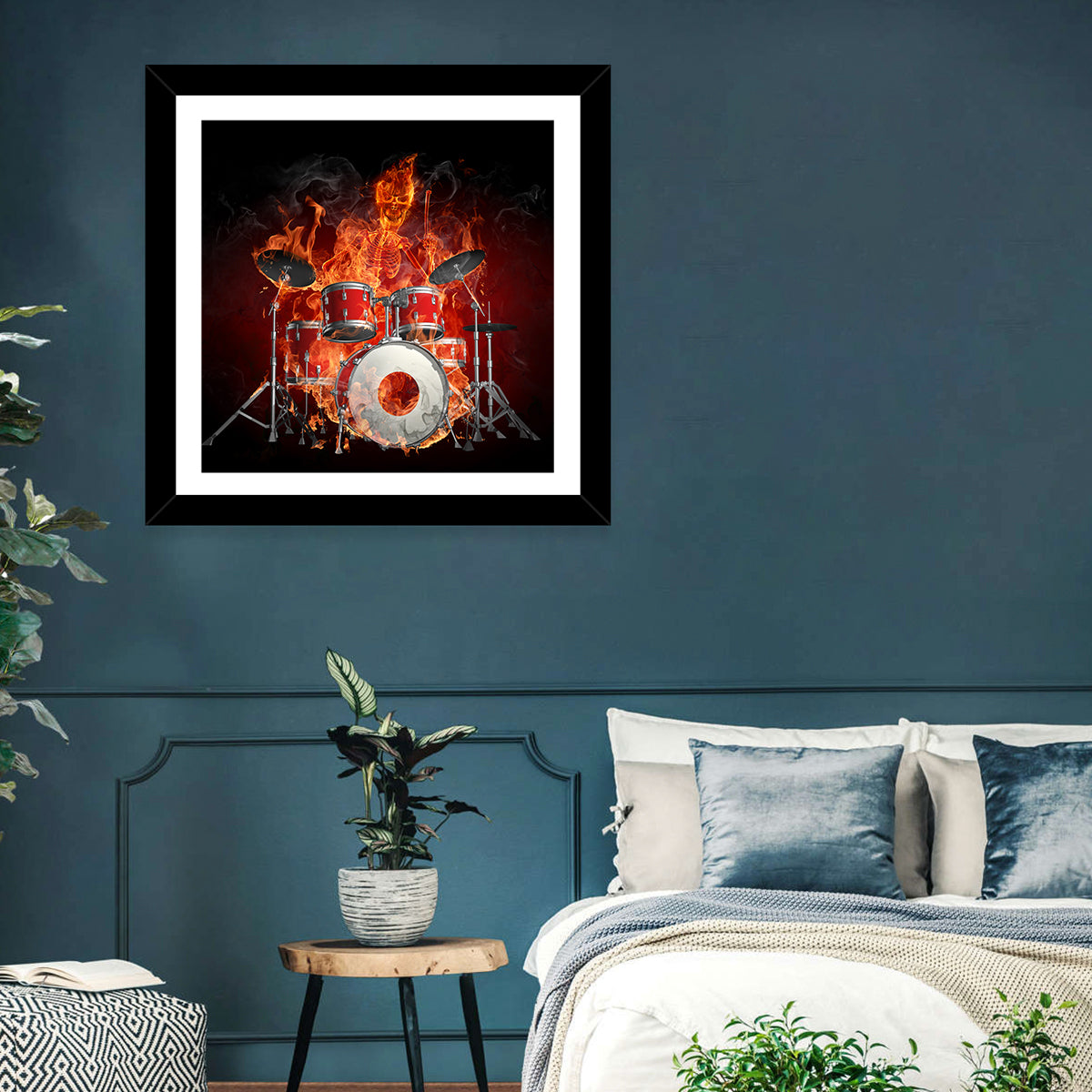 Flaming Skeleton Drummer Wall Art