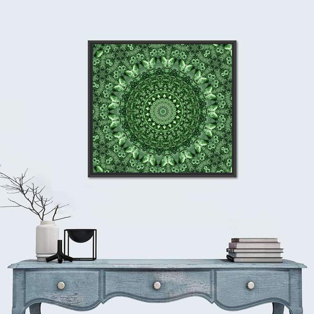 Green Botanical Kaleidoscope Mandala Wall Art