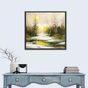 Sunny River Winter Sunrise Wall Art