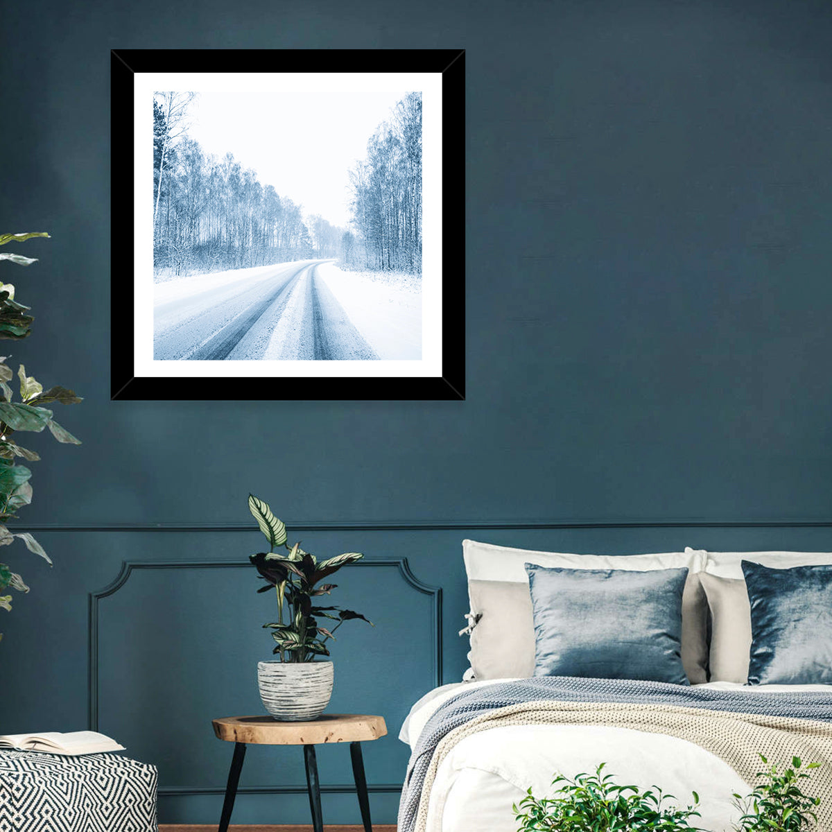 Tire Tracks on Snowy Road Wall Art