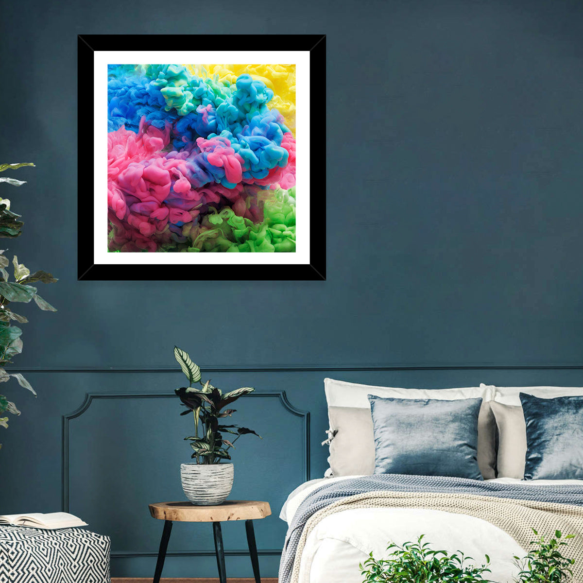 Swirling Ink Plumes Wall Art in a room, square