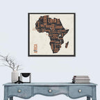 Typographic Africa Map with Country Names Wall Art