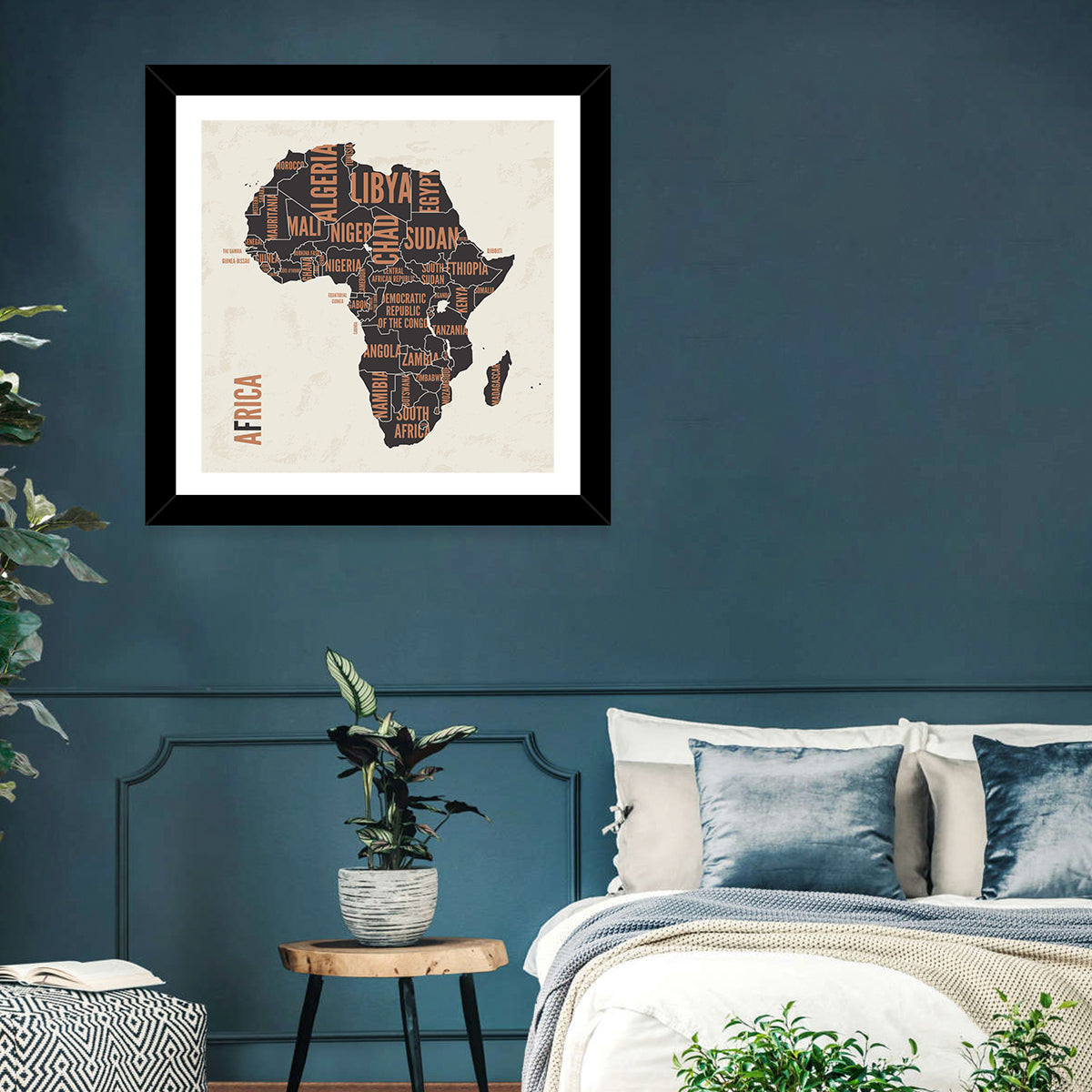 Typographic Africa Map with Country Names Wall Art in a room, square