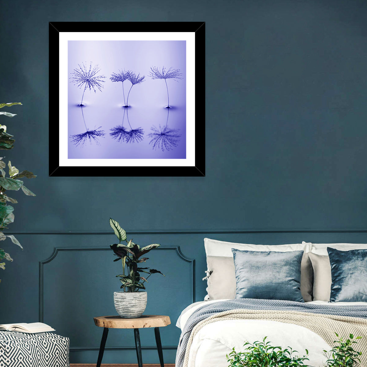 Blue Dandelion Seeds with Reflections Wall Art