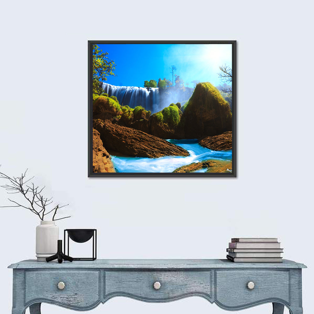 Sunlit Turquoise Waterfall Wall Art