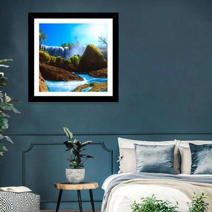 Sunlit Turquoise Waterfall Wall Art