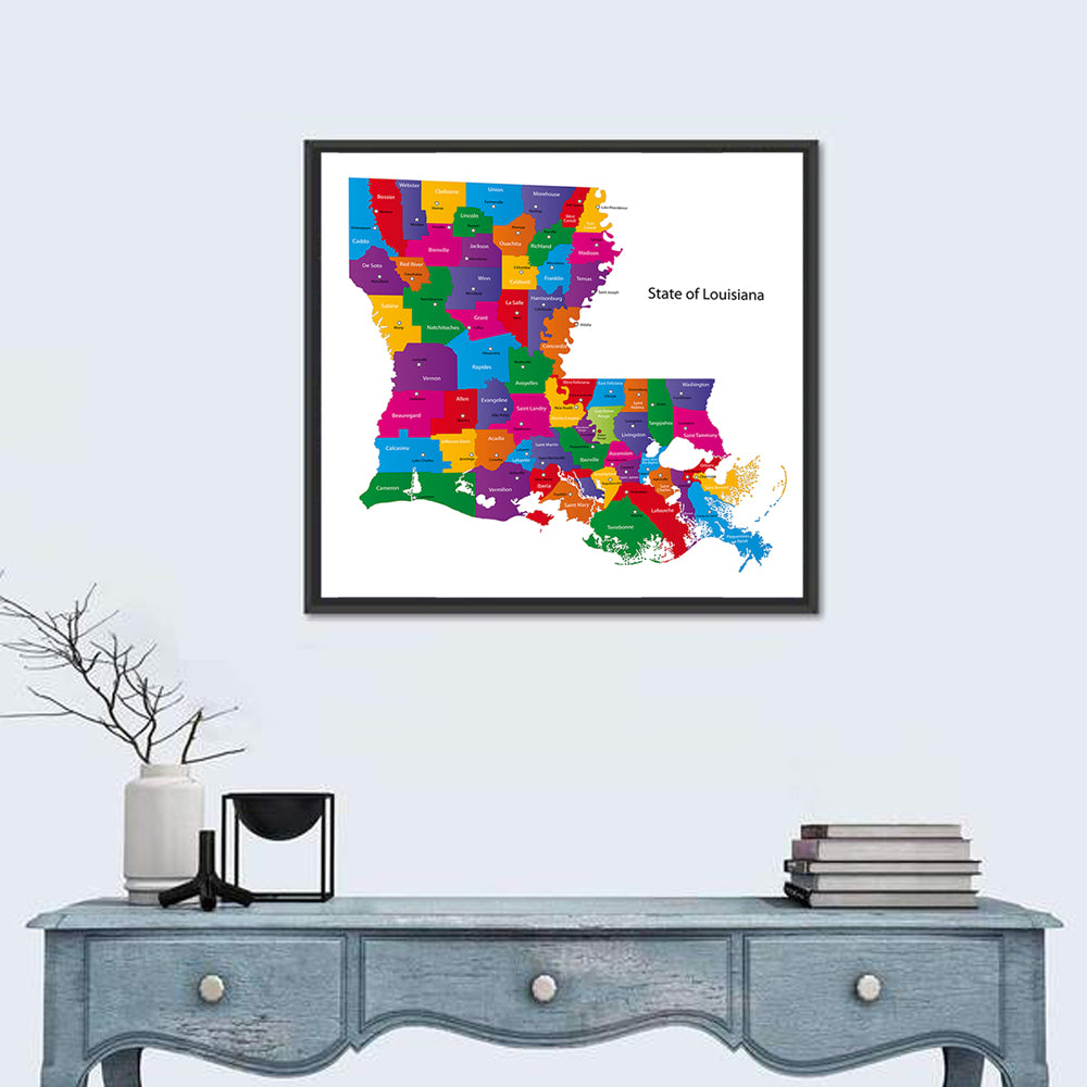 Colorful Louisiana Parish Map Wall Art