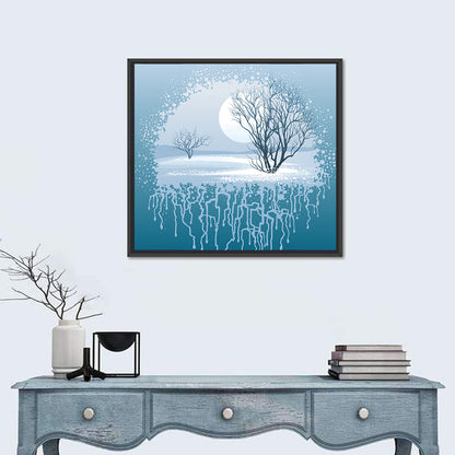 Moonlit Winter Tree Illustration Wall Art
