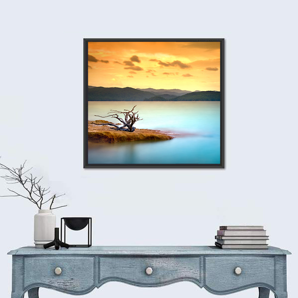 Gnarled Driftwood at Turquoise Lake Wall Art